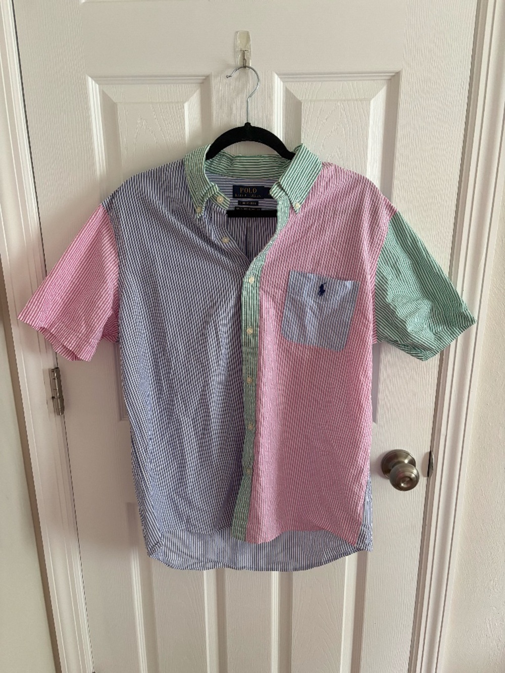Men's Large Polo Ralph Lauren seersucker striped multicolor short sleeve button